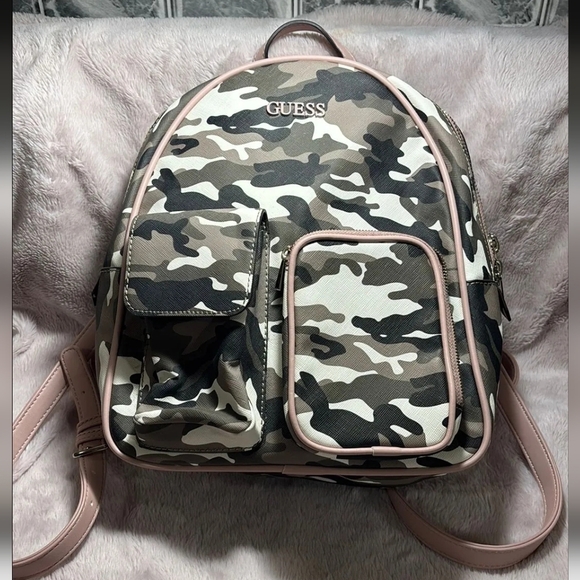 Guess Camo Pink, Gray & Black Backpack with Structured Design Preloved - Picture 1 of 11